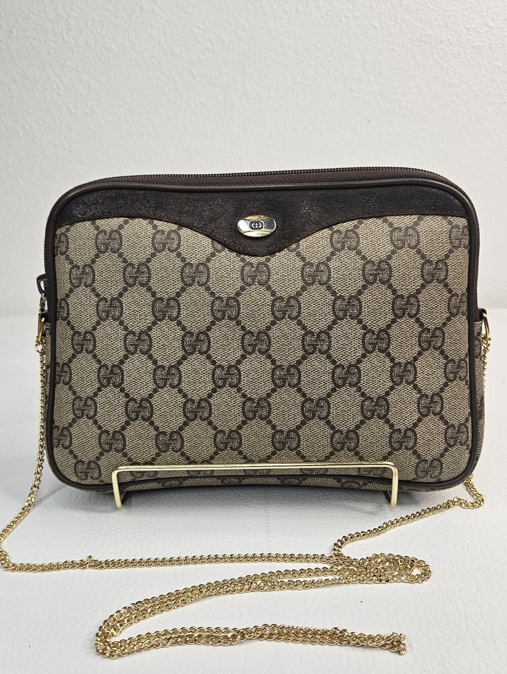 Authentic Early 80s Vintage Gucci Collection GG Supreme Canvas Chain Crossbody